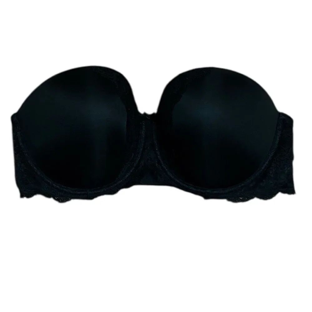 Victoria's Secret Black Satin and Lace Strapless Underwire Bra, 36DD